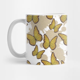 cute girly yellow butterfly pattern with a splash paint background Mug